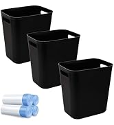 UUJOLY Small Bathroom Trash Can with Bags Garbage Can, 3 Pack, Black | Plastic Wastebasket Garbag...