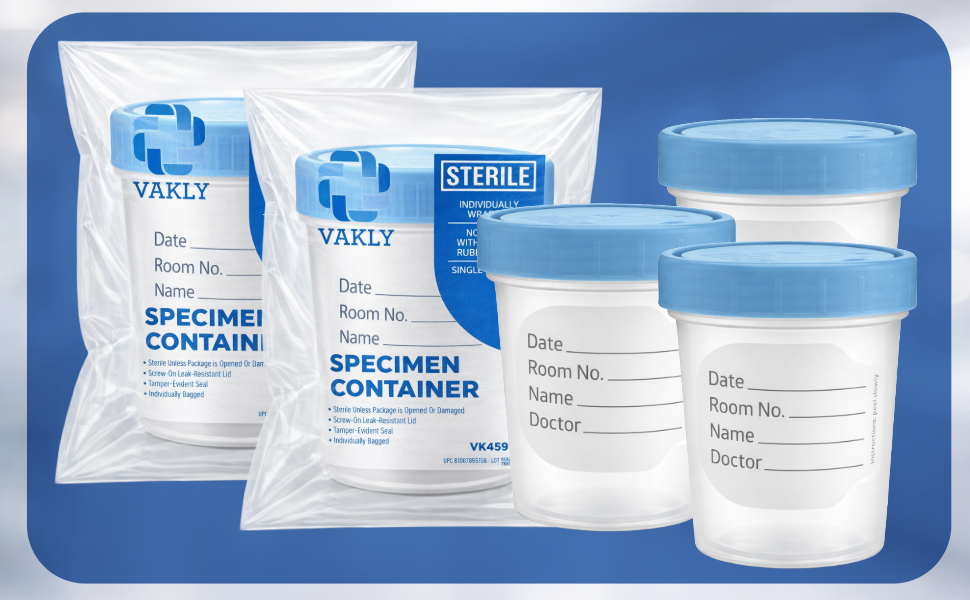 Leak-resistant screw-on lid on Vakly specimen cup to help prevent spills during transport & handling