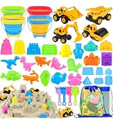 FHOZGECY Beach Toys, Sand Toys for Kids Boys and Girls with 4 Beach Construction Vehicles, 4 Coll...