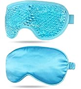 Gel Eye Mask + Silk Sleep Mask, Hot/Cold Eye Mask Ice Relax & Massage Eye Mask for Puffy Eyes/Dar...