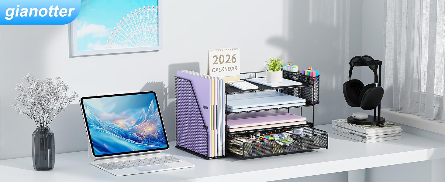 Black paper organizer for desk