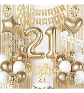 HILAVO 21st Birthday Decorations for Her, Champagne Gold Happy 21st Birthday Decorations with 21 ...