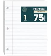 Loose Leaf Paper, 75 Sheets Notebook Lined Paper, 8 x 10.5 College Ruled Filler Paper, 3-Hole Pun...