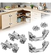 Corner Cabinet Hinge Set 180° & 135° Soft Close, 4x180° + 4x135° Half Overlay Hinges for Lazy Sus...