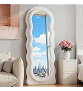ZMYCZ Full Length Mirror, 63"x24" Wavy Floor Mirror, Arched Standing Mirrors Full Length, Cloud S...