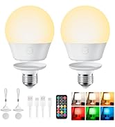 Brightown E26 Rechargeable Light Bulb with Remote and Timer, Battery Backup Bulb for Sconces and ...