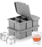 Nax Caki Large Ice Cube Tray with Lid Pack of 2, Stackable Big Silicone Square Ice Cube Mold for ...