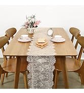 LuoluoHouse 2 Pack Ivory Lace Table Runners 14x120 inch Rectangular Wedding Table Runner Chic Emb...