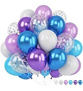 Frozen Balloons Set, 12 Inch Metallic Blue Purple Balloons Snowflake Confetti Latex Balloons Meta...