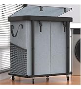 190L (50 Gal) Large Fashion Laundry Basket with Wheels, Leather Patchwork Rolling Hamper Carts, S...
