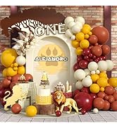 129PCS Safari Lion Theme Balloon Arch Kit, Burgundy Red Maroon Dusty Yellow Light Brown Retro Ora...
