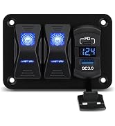ULITECO 2 Gang Aluminum Rocker Switch Panel, IP68 Waterproof SPST ON/Off Charger Socket with 12-2...