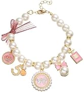 Mozff Pink Dog Pearl Collars Pet Necklace Princess Bow Necklace Sweet Bow Cute Collar Puppy Acces...