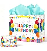 WNINK Large Happy Birthday Gift Bag with Sage Green Tissue Paper and Greeting Card, 13 Inch Color...