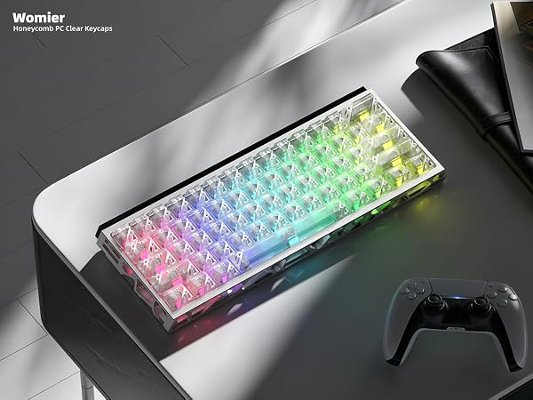 Honeycomb Clear Keycaps, Black Shine Through Keycaps, Jelly Keycap Transparent keyboard Cap