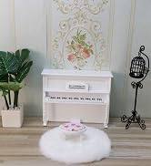 Cutemini Dollhouse Miniature Piano with Chair Wooden Model 1/12 Scale Musical Instrument Gift Ele...