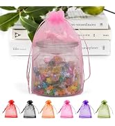 ANZNKU 50PCS Organza Bags 6x9 Large Pink Mesh Drawstring Bags, Organza Gift Bag Pouches for Goodi...
