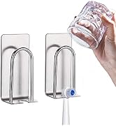 HANZE Toothbrush Holder 2 Pack self-Adhesive SUS 304 Stainless Steel Electric Toothbrush Hook Wal...