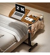 6 In 1 Overbed Bedside Table with Wheels, 32'' Long 90° Medical Adjustable Tilt Hospital Bed Tabl...