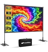 Wootfairy Outdoor Projector Screen with Stand: 120 inch Portable Foldable 16:9 4K HD Wrinkle-Free...