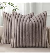 Pallene Faux Fur Plush Throw Pillow Covers 18x18 Set of 2, Luxury Soft Fluffy Striped Decorative ...