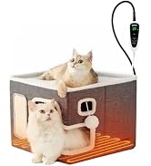 ZOMISIA Heated Cat House Bed for Indoor Cats, Cat Hideway Cube for Sleeping | 25 Timer & 11 Temp ...