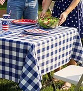 misaya 6 Packs Buffalo Disposable Table Cloth, 54 x 108 Inch Waterproof Plastic Tablecloth, Recta...