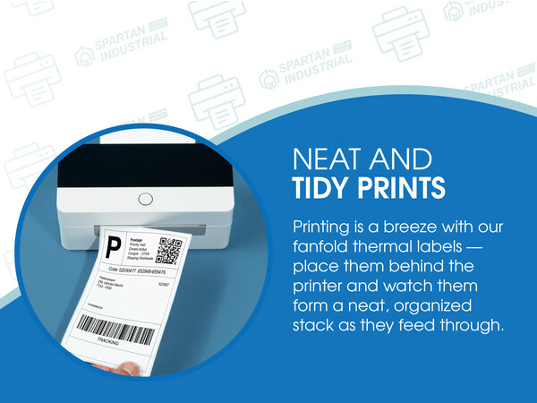 Neat And Tidy Prints: The fanfold thermal labels feed from behind and make a neat stack of prints