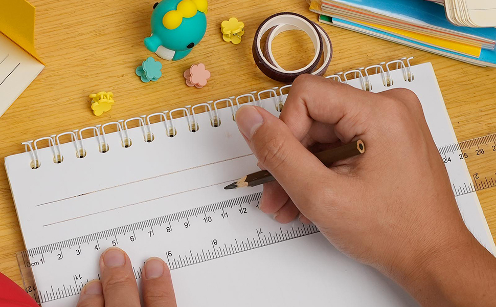 Clear measuring ruler with crisp markings, great for students to draw straight lines