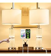 SAIWEYA Crystal Table Lamps Modern 3-Way Dimmable Bedside Lamp with 2 USB Ports & AC Outlets for ...