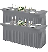Moosfor Spandex Fitted 6FT Rectangle Tablecloth 2 Pack, Elastic Stretch Wrinkle Resistant Table S...