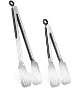 Lebabo Metal Tongs for Cooking, Set of 2 Stainless Steel Spatula Tongs for Grilling, Cooking and ...