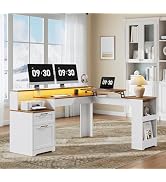STHYTON L Shaped Desk, 63" Computer Desk with RGB Lighting & Charging Station for Home Office, Li...