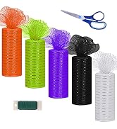 Winlyn 5 Rolls Halloween Mesh Ribbons Metallic Mesh Ribbon Decorative Metallic Foil Ribbon Rolls ...