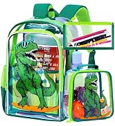 AGSDON 3PCS Clear Backpack for Boys, 16" Dinosaur Transparent Bookbag Heavy Duty, See Through Bac...