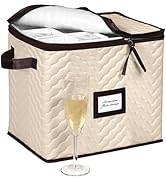 Wine Glass Storage Box with Dividers - Stemware Storage Case, Durable Quilted Microfiber Bin with...