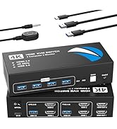 HDMI KVM Switch 2 Monitors 2 Computers, 4K@60Hz USB KVM Switches Dual Monitor with 4 USB 3.0 Port...