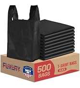 Fuxury 500 Count Plastic T-shirt Bags Black 11.5" x 6.5" x 21", Grocery, Trash, Take Out, To Go, ...
