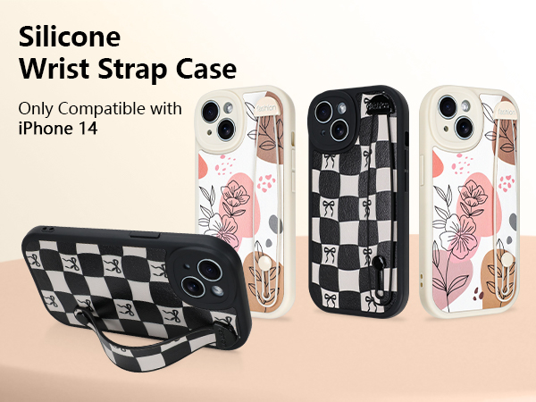 Ctue floral flowers checkered case for iphone with finger hand wrist loop strap