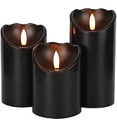 Eldnacele Black Wax Flameless Flickering Candles with 6H Timer, 3D Wick Realistic Battery Operate...