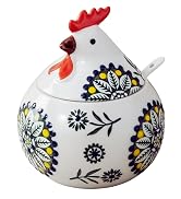 XIEFFICH 13.5 Oz Salt Cellar With lid and Spoon (Green)- Ceramic Chicken Spice Jars for Salt, Sug...
