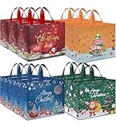 AhfuLife 12PCS Extra Large Christmas Gift Bags, 15.7'' x 14.2''x 5.9'', Christmas Tote Bags with ...
