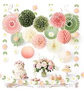 NICROHOME EUR Wedding Decorations, 20 PCS Sage Green and Pink Tissue Pom Poms Paper Lanterns Pape...