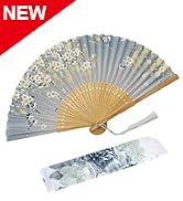 EOSAU Folding Fan Handheld Bamboo Silk Hand Fans for Women Foldable Chinese/Japanese Style for Da...