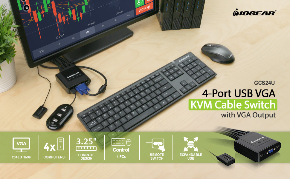 4-Port USB VGA KVM Cable Switch with VGA output, GCS24U