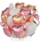 15 Pcs Valentine Day Balloons, 18 Inch Heart Foil Balloons, Pink, Rose Gold and White Love Balloo...