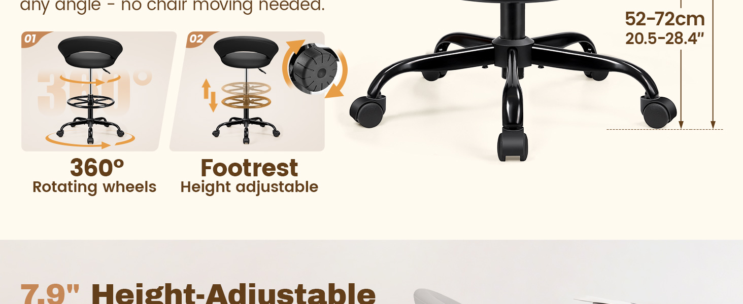 Bar Stools Office Drafting Chair with Foot Rest and Wheels Shop Rolling Swivel Chair Standing Desk