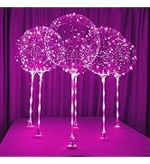 Lightsfever Led balloons with sticks and stands and batteries 6pack pink