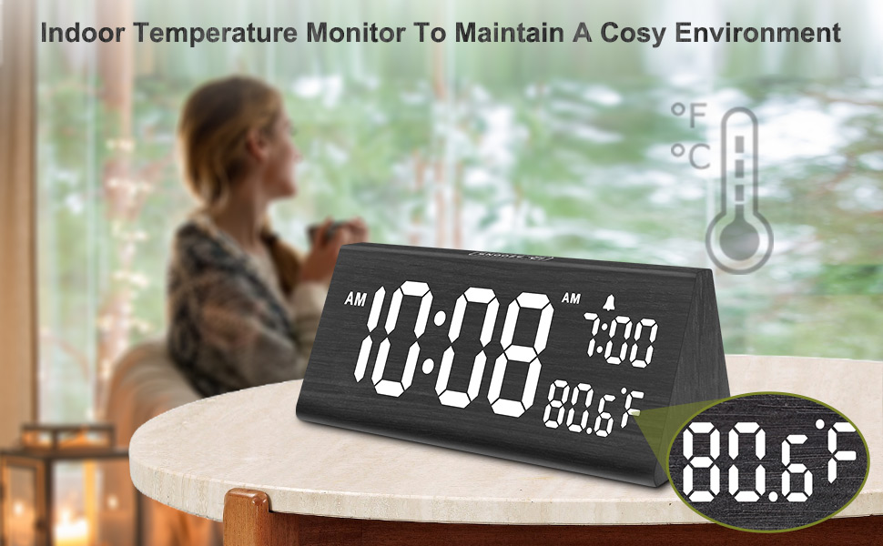 wooden digital alarm clock