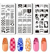 PH PandaHall 3pcs French Nail Stamper Tartan Nail Stamping Plate French Tip Nail Art Stencils Pla...